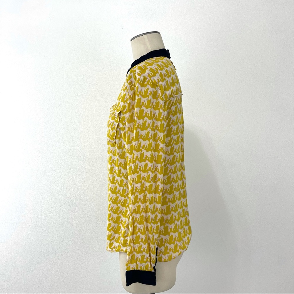 Anthropologie Maeve Yellow Horse Button Down Shirt_5
